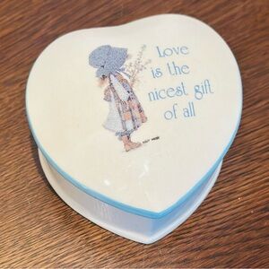 Holly Hobbie Vintage 1978 Heart-Shaped Trinket Box with Blue Trim